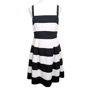 Loft Black White Striped Dress Sleeveless Short Fit & Flare Linen Blend Size 4